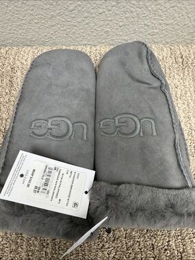 UGG Grey Suede Shearling Lined Mittens